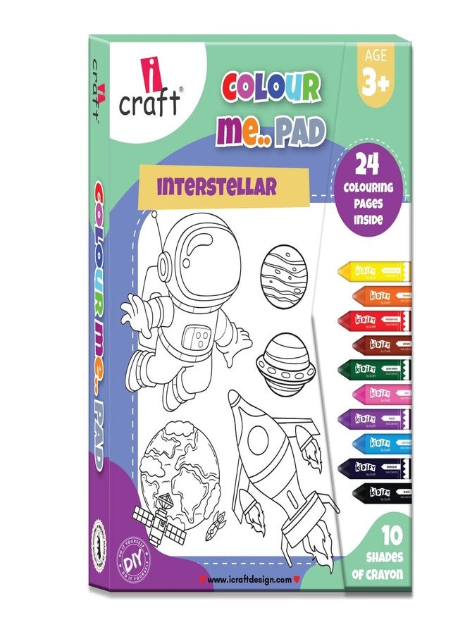 iCraft iCraf Coloring Pad for Toddlers & Preschoolers - 24 Pages + 10 Crayons - Kids Art Set Gift (Space) - Image 1